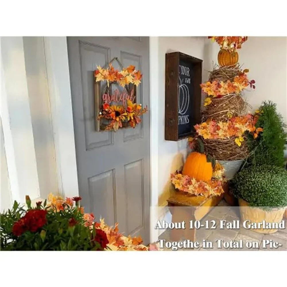 13FT Fall Leaf Garlands 2 PCS Fall Garland for Mantle Thanksgiving Fall